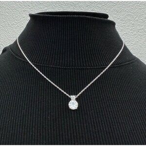 Swarovski Crystal Necklace Clear Round Pendant Silver Tone Chain 18" Dainty